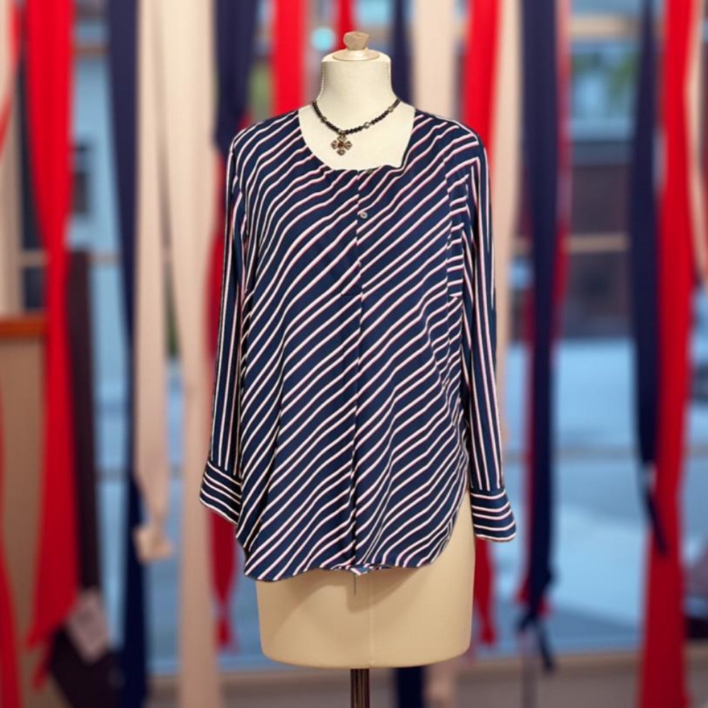 Charter Club Womens Striped Office Henley Relaxed Blouse Large GUC